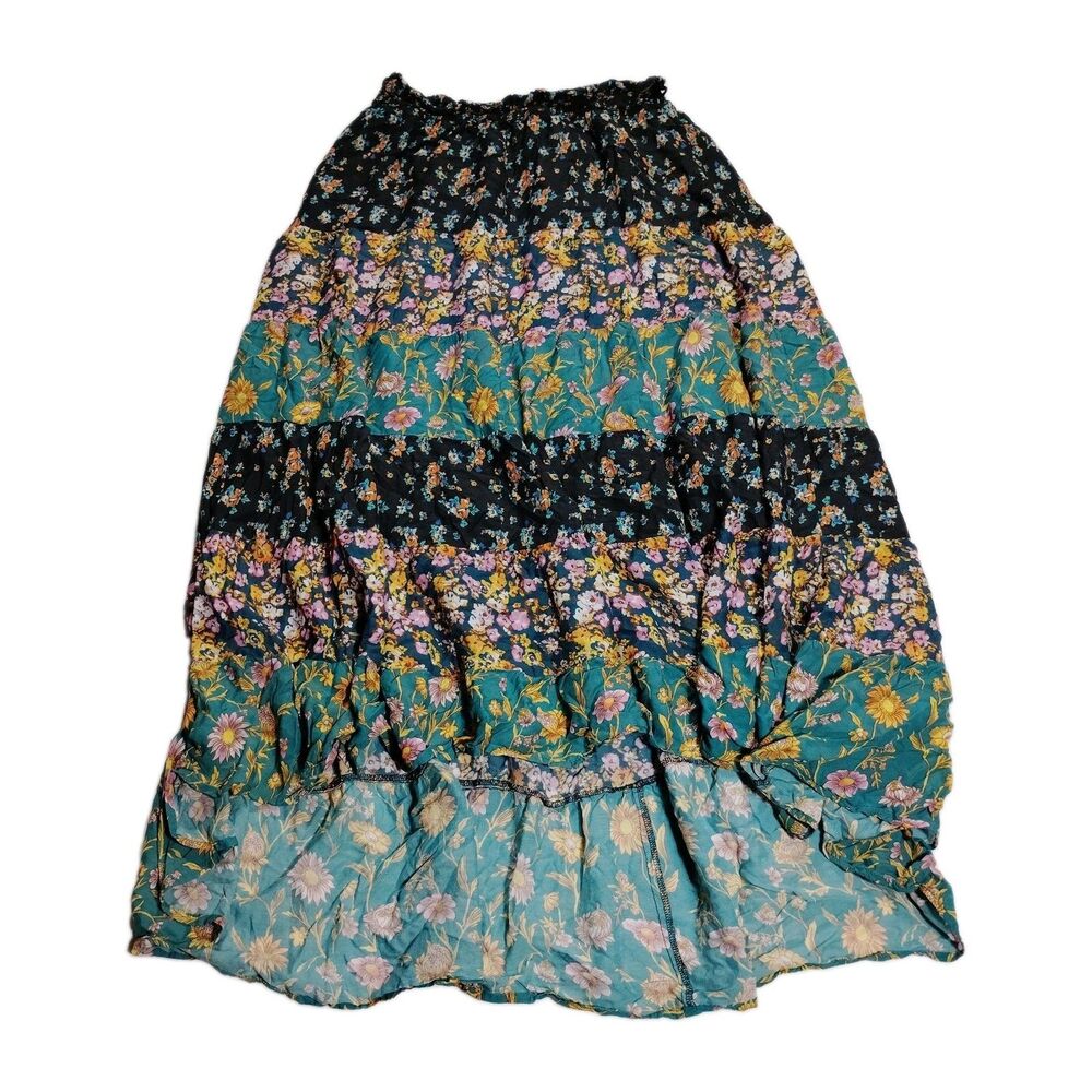 Sundance Tiered Floral Maxi Skirt M Flowy Cottagecore Hi Low Prairie Boho